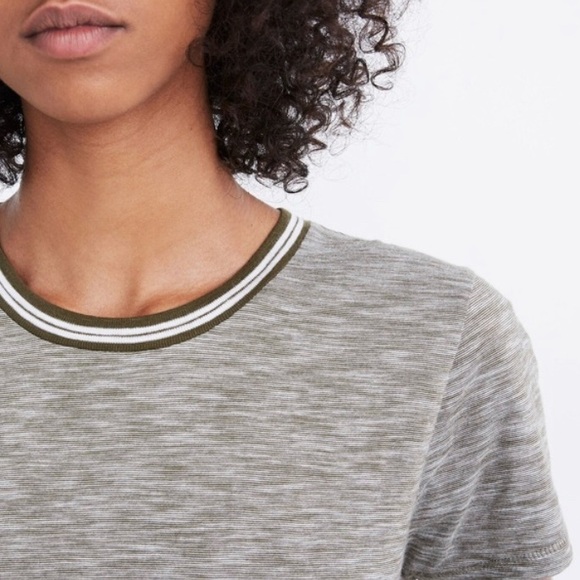 Madewell Cotton Whisper Tee Green Stripes, Classic T-Shirt, Medium - Picture 3 of 5